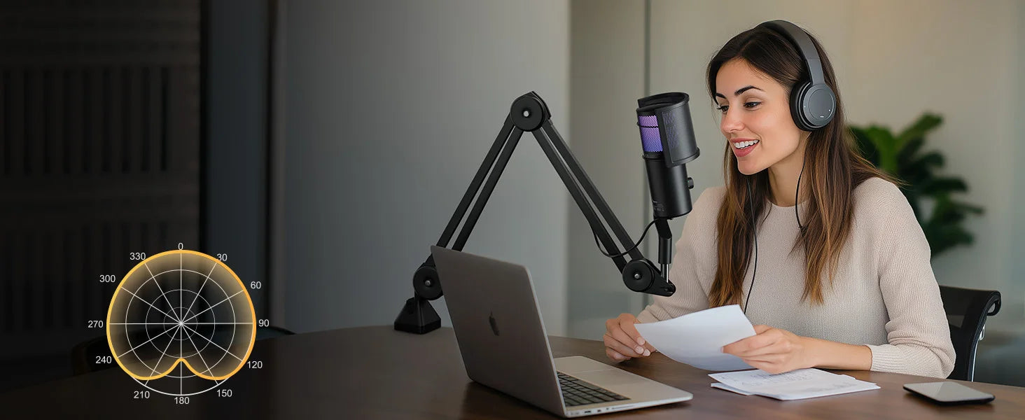 DM50 USB Microphone for Gaming Streaming Podcast Professional Studio Recording Condenser Mic with 3 PolarPatterns Software