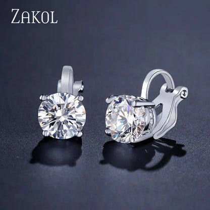 7mm Cubic Zirconia Round Piercing Clip Earrings for Women Fashion CZ Crystal Ear Cuffs