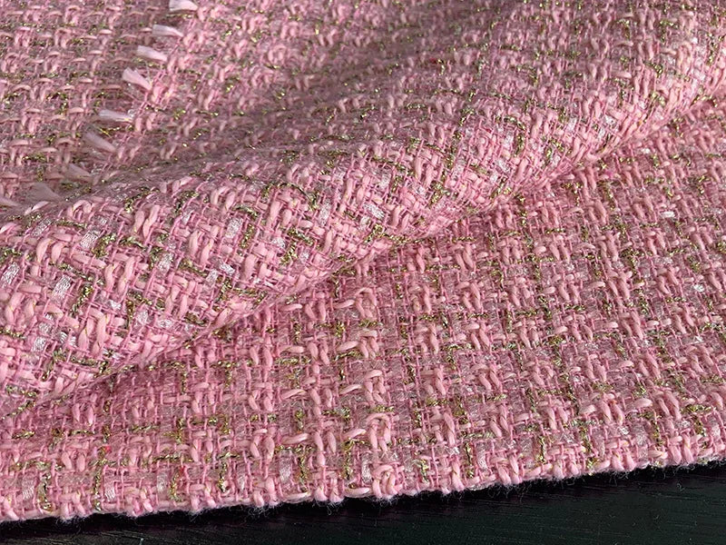 Gold Silk Small Fragrance Fabric, Polyester Woolen Tweed Fabric, Women's Shoes Bags, DIY Clothing Dress, Handmade Manual Sewing