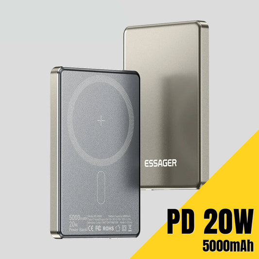 5000mAh Magnetic Power Bank 20W PD Wireless Fast Charging Slim Portable Charger for iPhone MagSafe