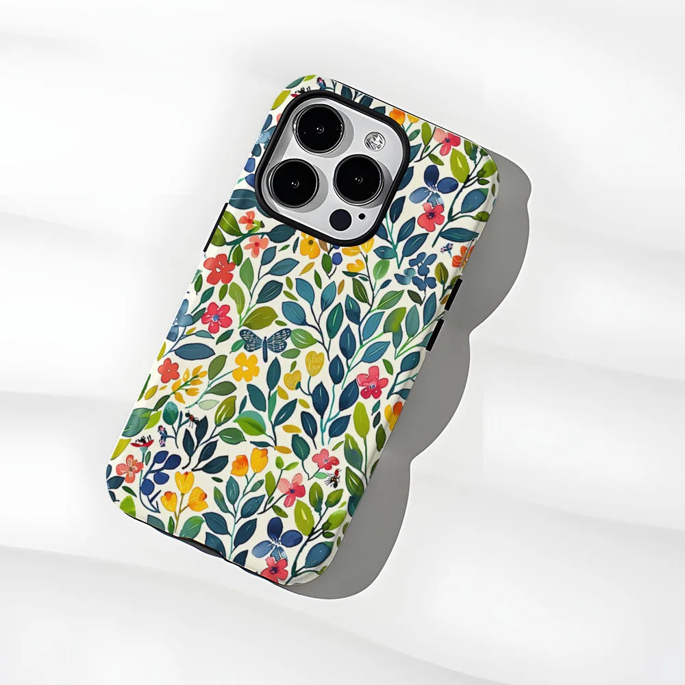 Flower Flora Green Leafs 2 in 1 Phone Case for iPhone 16 15 Pro Max 16 Plus Double Deck Shockproof Protective Cover