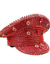 Red Rhinestone Luxury Festival Captain Hat Wedding Military Captain Hats Steampunk Caps Punk Rivets Sergeant Hat Masquerade