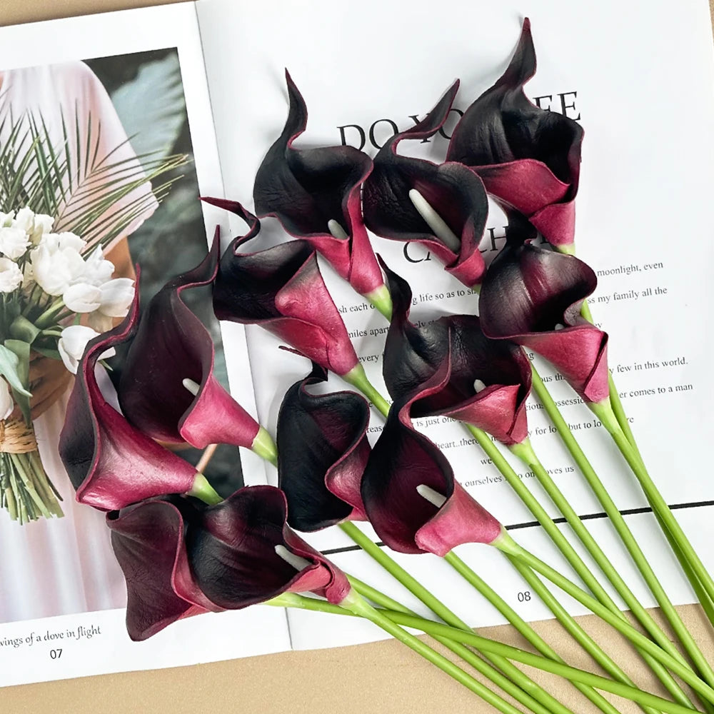 6PCS Calla Artificial Flowers for Decoration,Wedding Bridal Bouquet,for Home Room Office Table Decor, Purple Calla Fake Flower