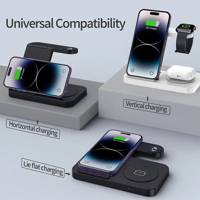 4 in 1 Foldable Wireless Charging Station For iPhone 16 15 14 13 12 Apple Watch 7/6 For Samsung Galaxy Watch Chargers 4/3