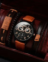 Luxury Minimalist Watch Bracelet Set Business Brown Leather Quartz Wrist Watches for Men