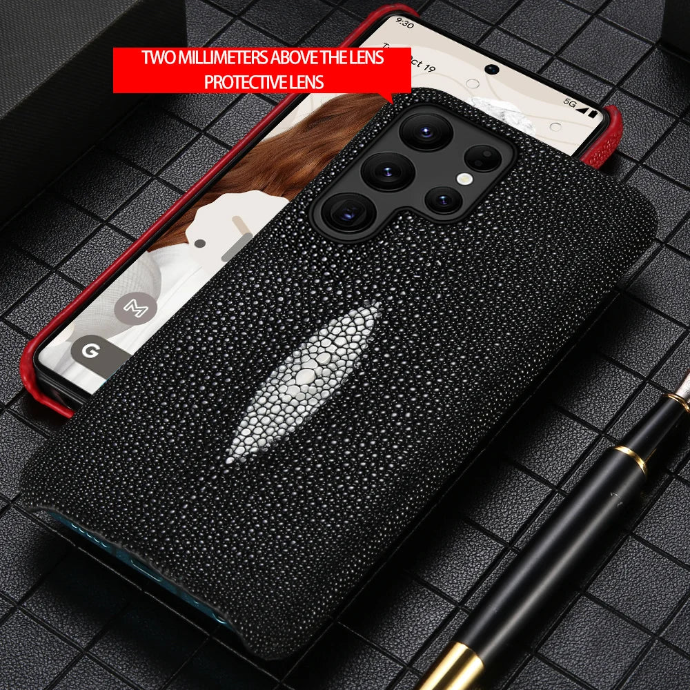 Luxury Genuine Stingray Leather Case for Samsung Galaxy S26 / S26 Ultra / S25 / S25 Plus / S24 / S23 5G – Magnetic Anti-Scratch Back Cover