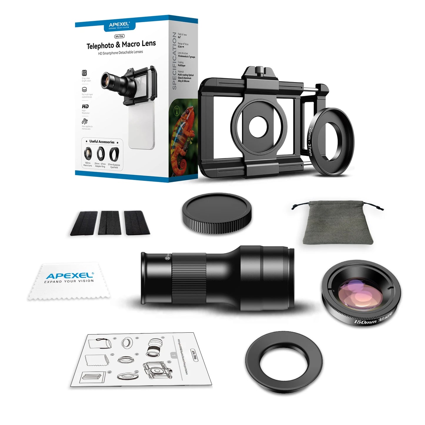 6X Telephoto Macro Smartphone Lens with Universal Phone Mount