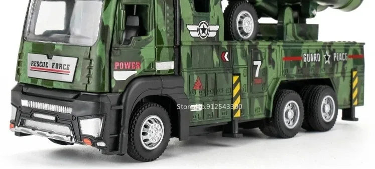 1:32 Ladder Truck Water Tanker Military Missile Rocket Launcher Trucks Model Toy Car Metal Diecast Sound Light Models Boys Gifts