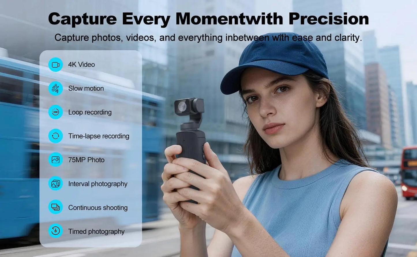 4K Pocket Action Camera 330° Auto-Rotate Lens Face Tracking Touchscreen Vlog Camera with WiFi