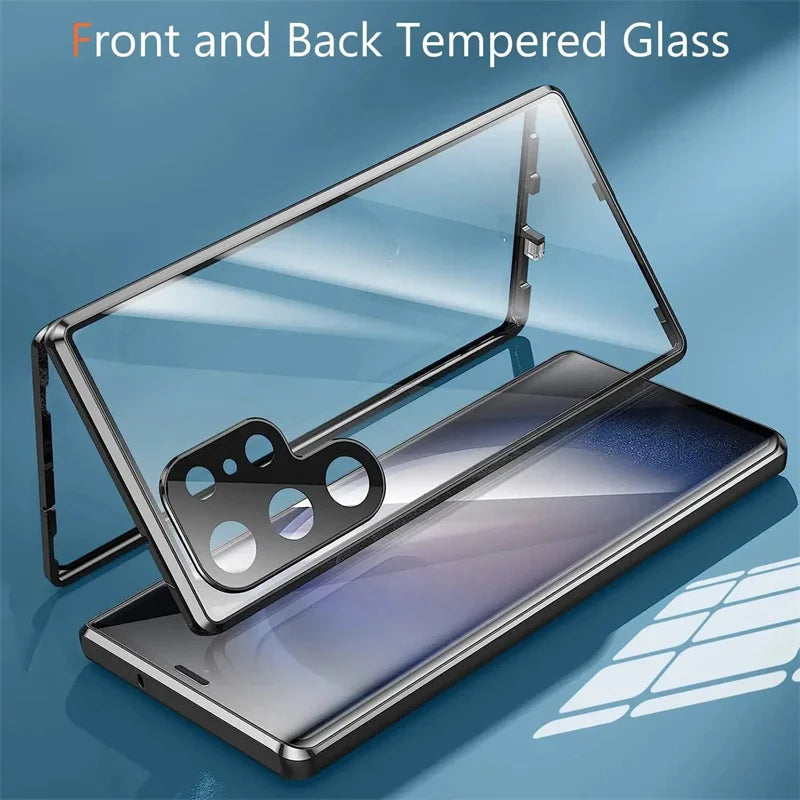 For Samsung Galaxy S24 S23 FE S22 Ultra S24 Plus Full Lens Protection 360 metal Double-sided Glass Buckle Lock  Shell