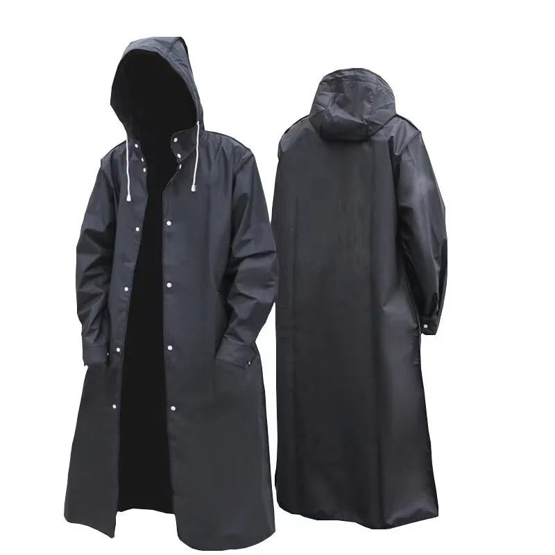 Long Waterproof Hooded Raincoat for Hiking Travel and Fishing