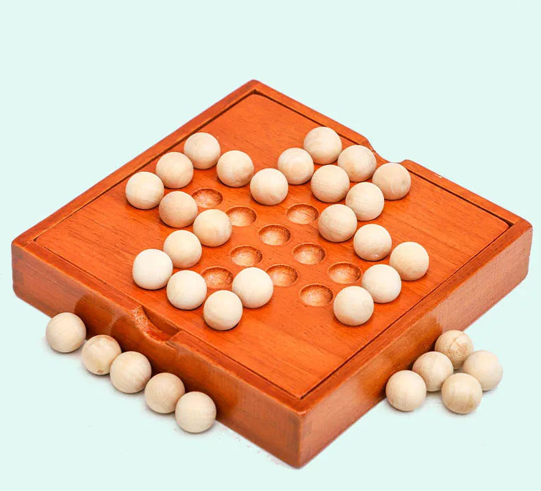 Wooden Peg Solitaire Strategy Board Game
