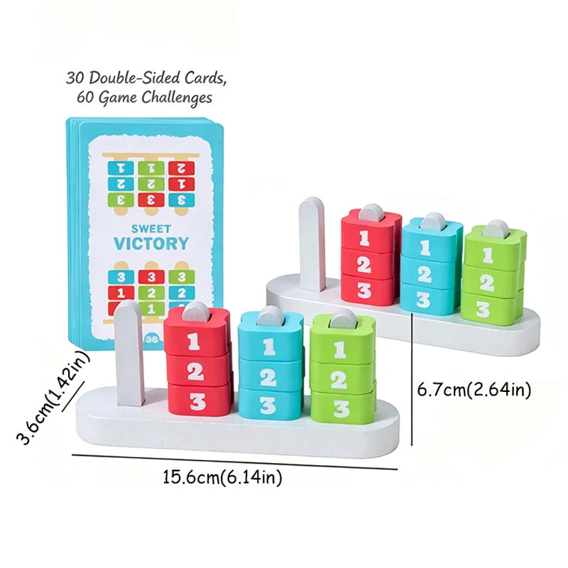 Wooden Number Stacking and Matching Game for Two Players