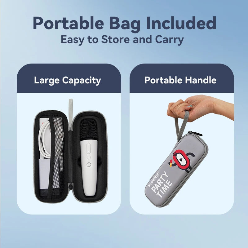 Tesla Karaoke Mic with Portable Bag, Wireless Mic with 8 Joy Effects, Rechargeable Mic with Type-C & Aux in Receiver
