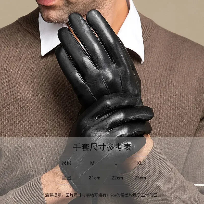 Men Business Sheepskin Leather Gloves Winter Full Finger Touch Screen Brown Gloves Riding Motorcycle Gloves