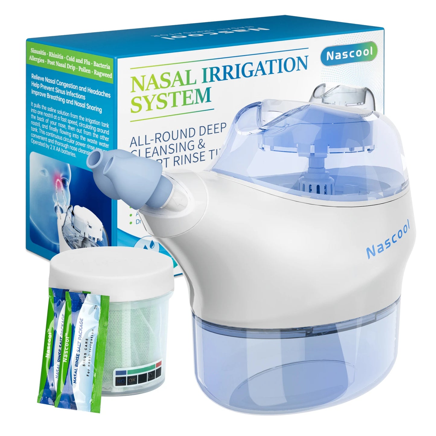 Electric Nasal Irrigation System with 50 SaltPods Suction Irrigator Nose Washer Sinus Rinse All-Round Deep Cleaner Machine