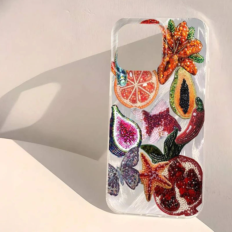 Ocean Elements Fruit Juice Pattern Phone Case For iPhone 16 15 14 Pro Max Shockproof Cover