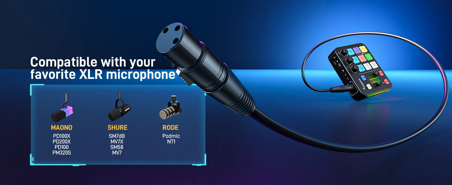G1 NEO Gaming Audio Mixer,Streaming 4-Channel Custom Sound Effects RGB with XLR Microphone Interface,for GameVoice,Podcast