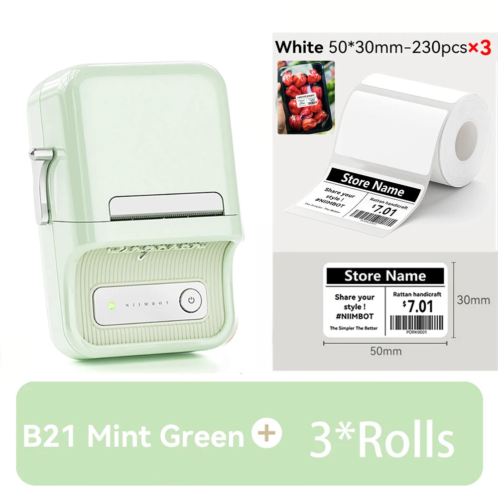 B21 / B1 Thermal Label Printer, Bluetooth Wireless Sticker Maker 20–50mm, Portable Inkless Barcode Label Printer for Clothing & Jewelry