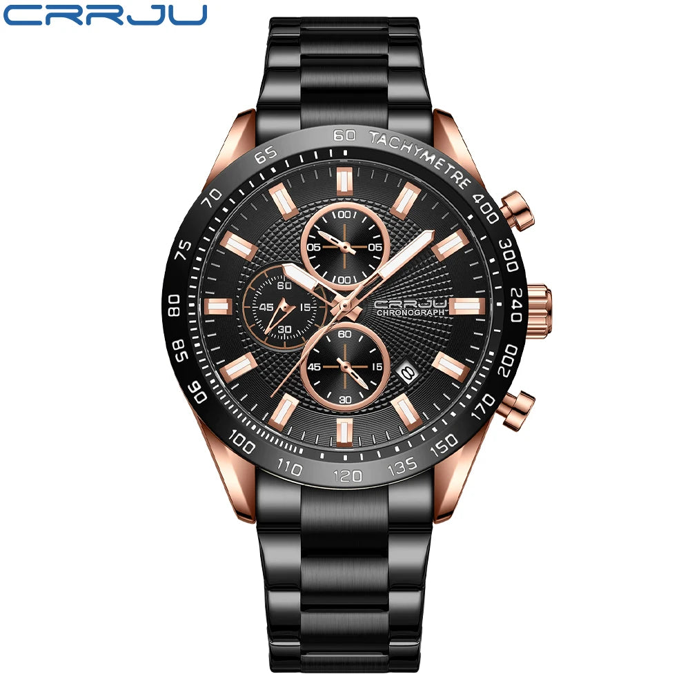 Men Watch Fashion Sports Chronograph Wristwatches Stainless Steel Strap with Auto Date
