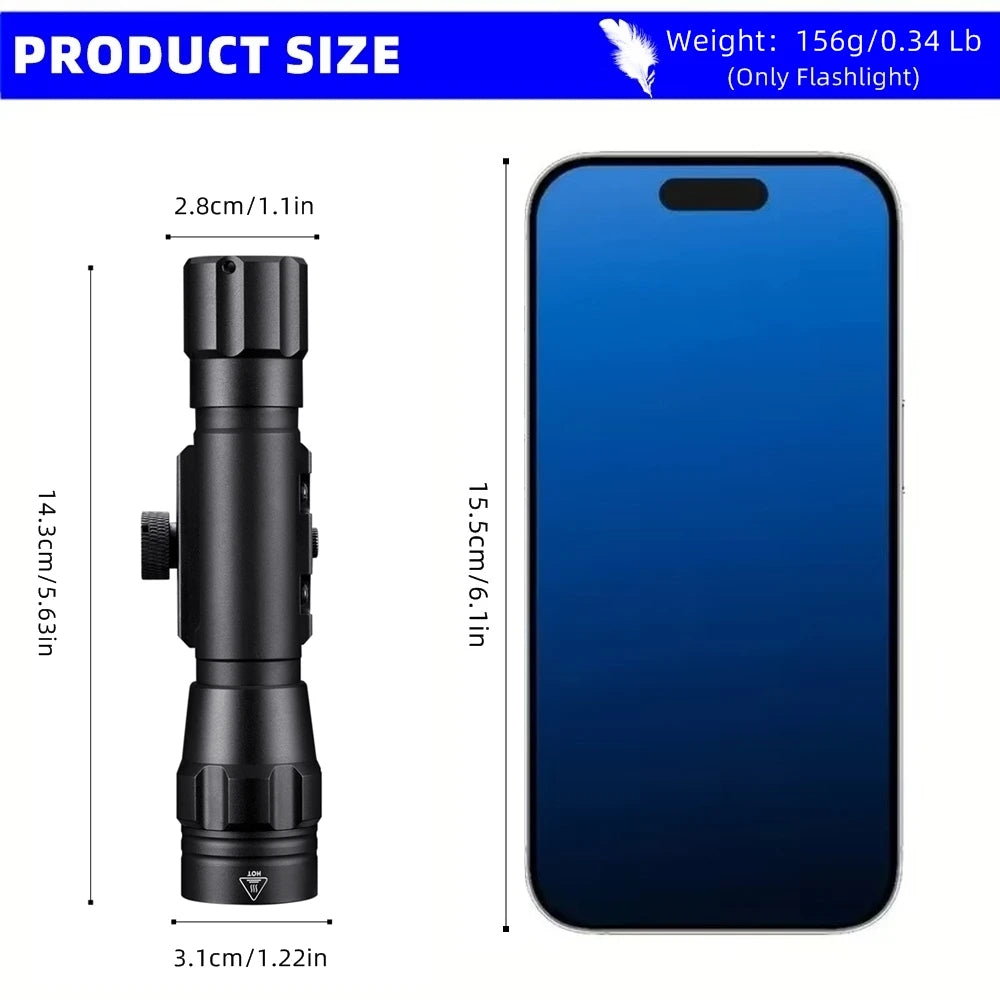 1200 Lumen Tactical Rechargeable LED Flashlight With Picatinny Mount
