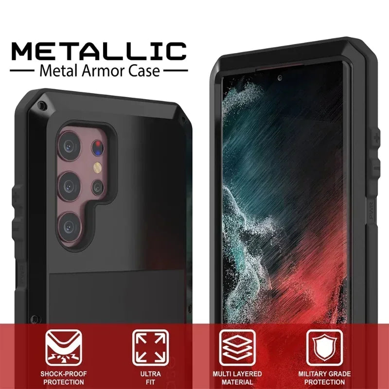 Heavy Duty Doom Armor Metal Case for Samsung Galaxy S26 / S25 / S24 Ultra / Plus / Note 20 Ultra – Aluminum Shockproof Tough Cover