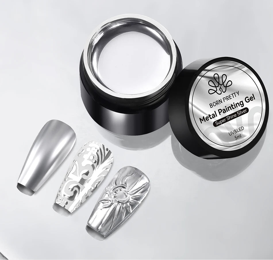 5ml Metallic Painting Gel Polish Strong Silver Effection Nail Art Soak Off Gel Nail Polish Silver Mirror Gel