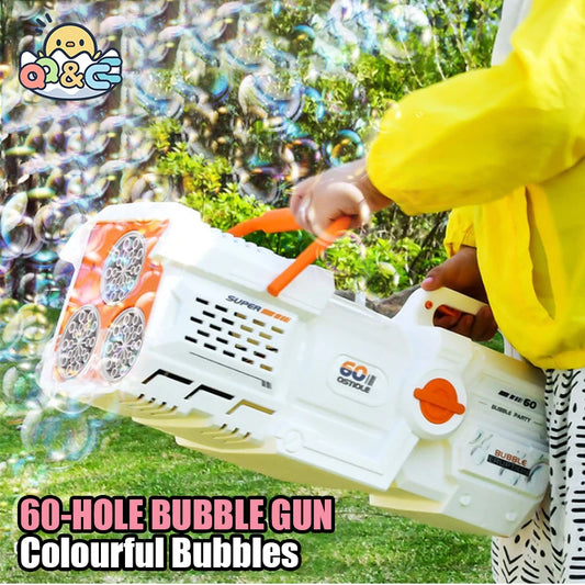 60 Holes Bubble Gun Soap Bubble Machine Electric Automatic Rocket Kid Outdoor Wedding Party Toy LED Light