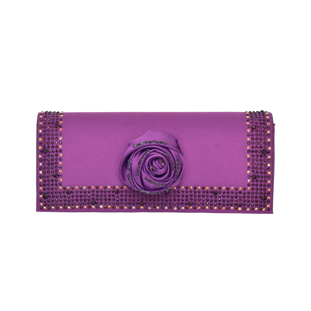 Italian Wedding Matching Shoes and Bags Decorated with Handmade Flowers Diamonds Pointed Toe Women Pumps with Purse