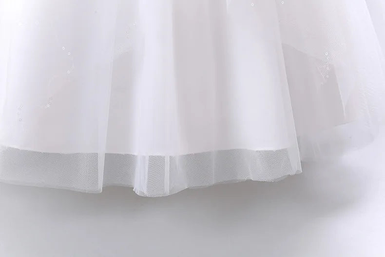 Girls Princess Ball Gown - Fluffy Tulle Party Dress for Flower Girl/Birthday/Pageant | Sparkly Puffy Sleeve Wedding Dress