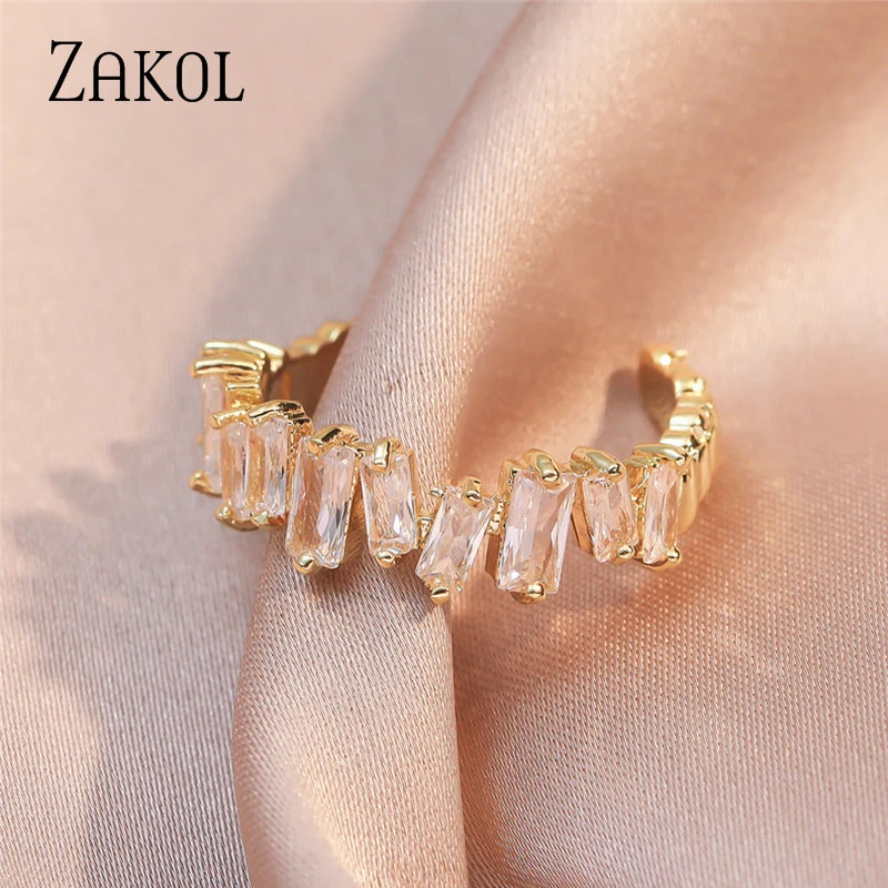 Zircon Gold Color Open Rings for Women Rectangle Index Finger Ring