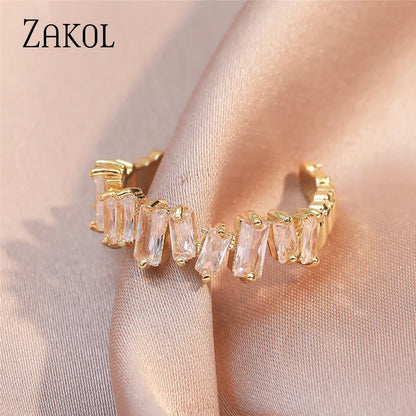 Zircon Gold Color Open Rings for Women Rectangle Index Finger Ring