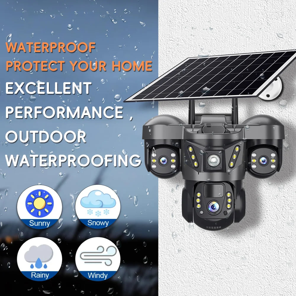 Solar Camera 4G Sim Card 15MP Outdoor 3 Lens 3 Screen PIR Human Detect Network IP Cameras Night Vision CCTV Security Protection