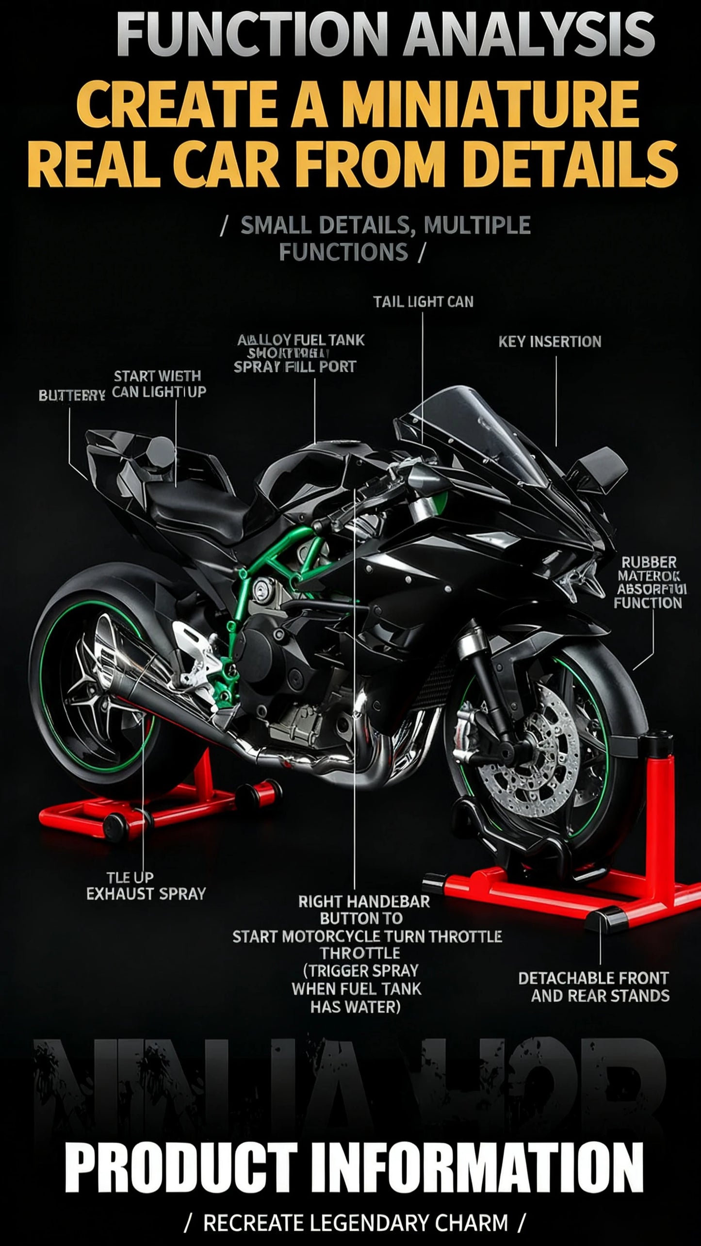 Key Control Diecast H2 H2R Sports Motorcycle Model 1 to 9 Scale