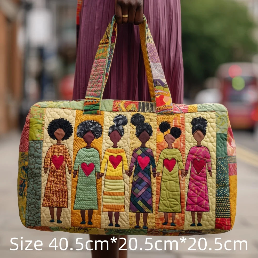 3D Quilted African Tote Bag for Women Colorful Tribal Print African Ladies Sunset Fruit Basket Gym Boho Festival Overnight Bags