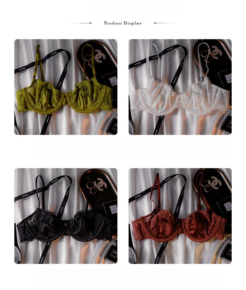 Womens Lace Half Cup Underwire Push Up Bra Set