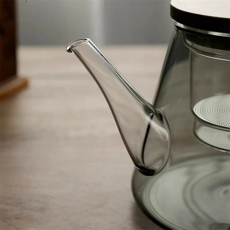 Easy One Click Tea Separation Filtration Glass Teapots With Wood Handle 850ml Tea Water Separation Tea Pot With Infuser Filter