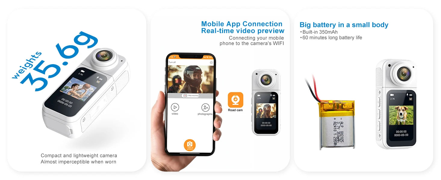 Thumb Action Camera Mini 2.7K Sport Cameras Pocket Cam Instant 180°Angle WIFI Moto Recorder megnetic Attraction Bracket Camera