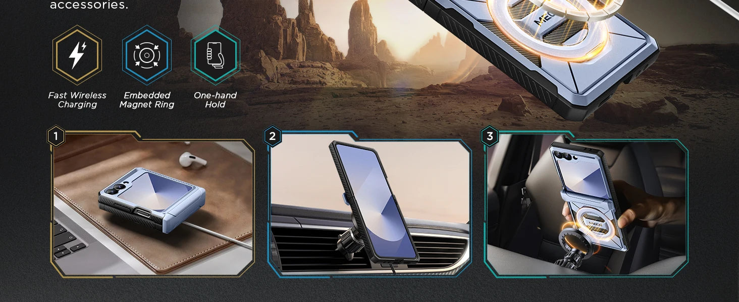 For Z Flip 7 FE/Z Flip 6 Cases Built-in  Ring Stand with Magsafe Full Coverage Hinge Protection Screen Protector Cover