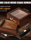 Cigar Humidor Cedar Wood Humidor Cigar Box Glass Top Desktop Humidor with Front Hygrometer Humidifier Divider Accessories Drawer