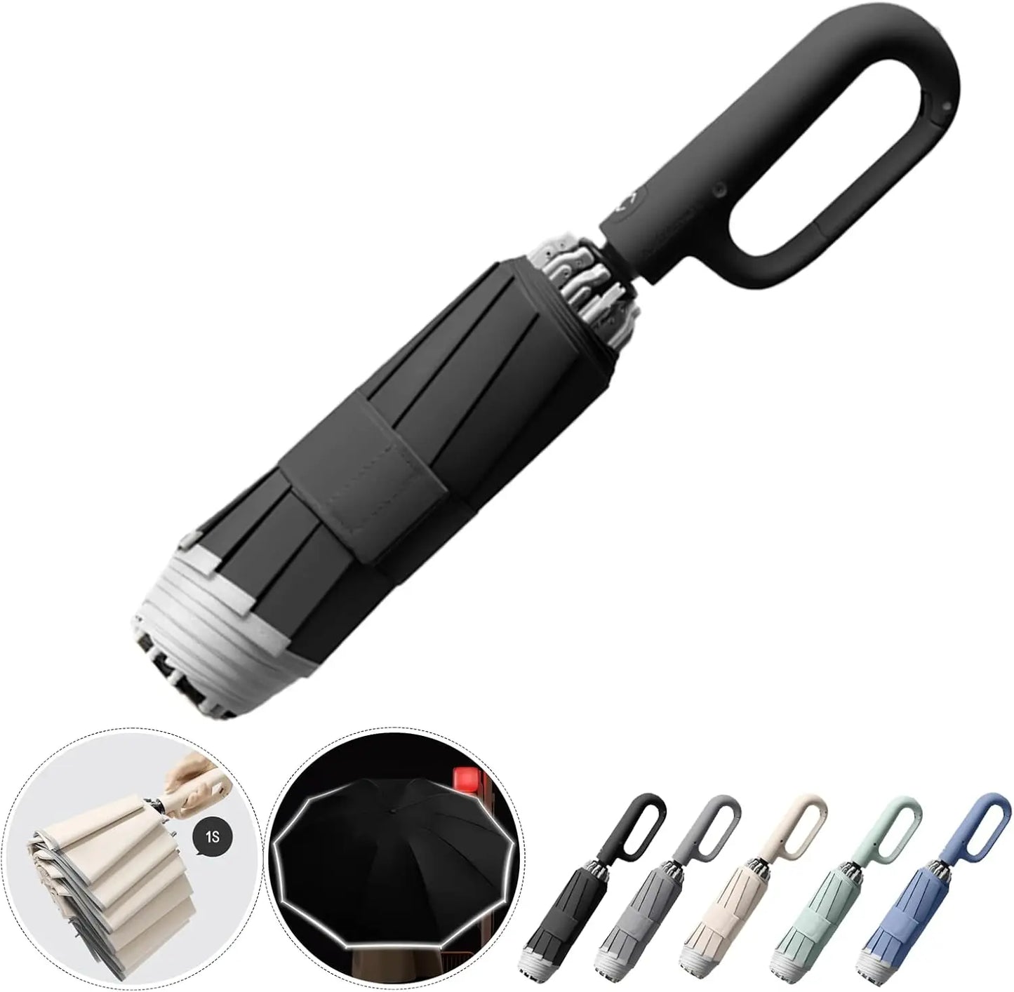 Ring Buckle Automatic Umbrella: Reflective Safety Strip，Reverse Folding, Lightweight Compact Travel Portable