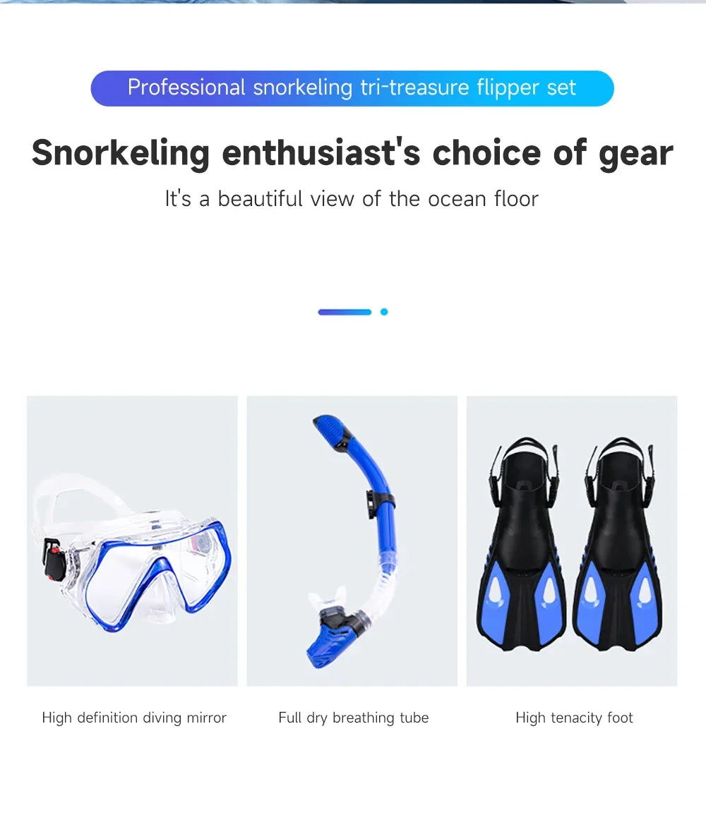 Snorkeling Equipment Panoramic Wide-angle Snorkeling Mask Professional Diving Mask and Snorkel Fin Fins Snorkeling Flipper