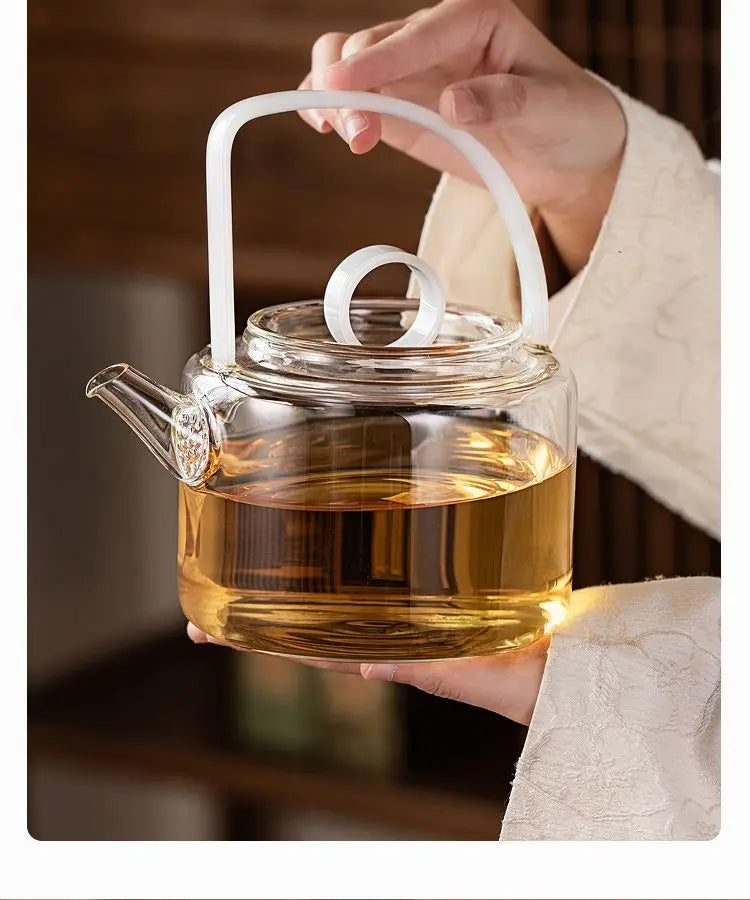 Glass Teapot with Infuser and Wood Handle Tea Separation Kettle 850ml