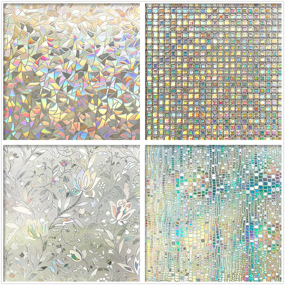 Window Privacy Film Rainbow Window Clings 3D Decorative Vinyl Stained Glass Window Decal Static Cling Sticker Non-Adhesive