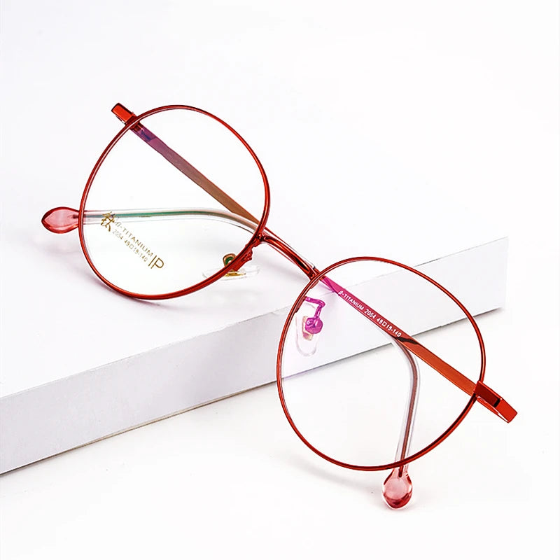 Ultra Light Pure Titanium Glasses Frame Retro Round Decorative Optical Prescription Eyeglasses Frame Women 2054