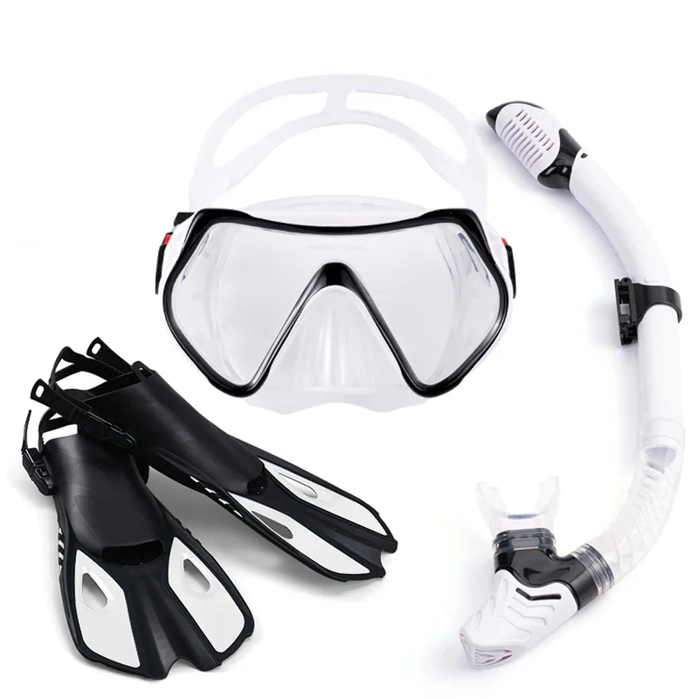 Snorkeling Equipment Panoramic Wide-angle Snorkeling Mask Professional Diving Mask and Snorkel Fin Fins Snorkeling Flipper