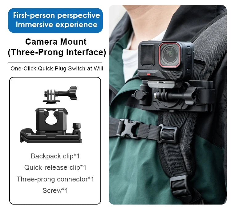 Quick Release Backpack Clip Mount for Action Cameras and Selfie Sticks