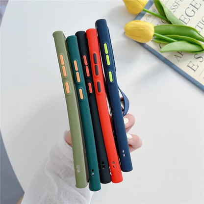 Transparent Matte Silicone Frame Wrist Strap Holder Case For Samsung S24 S23 S22 Ultra FE S21 S20  Armor Cover