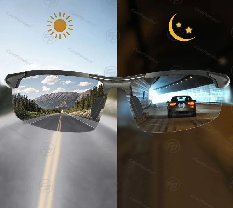 Rimless Photochromic Polarized UV400 Outdoor Driving Sunglasses for Men Women