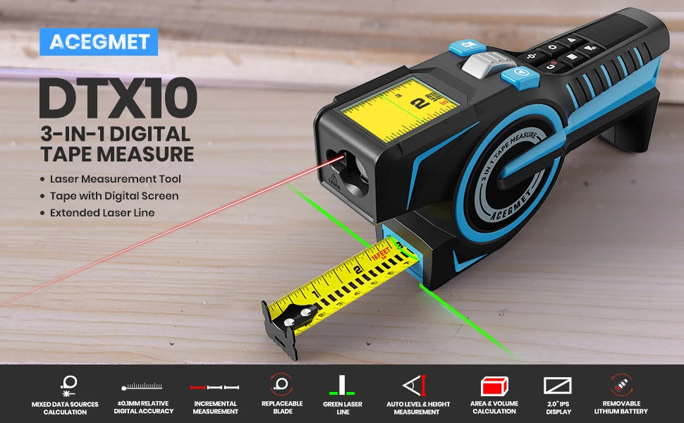 100M Laser Tape Measure Rechargeable Digital Distance Meter with Green Laser Line & IPS Display